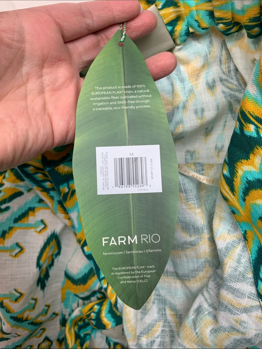 Farm Rio medium new Halter Maxi Dress tropical tapestry Green Yellow linen - Picture 6 of 14
